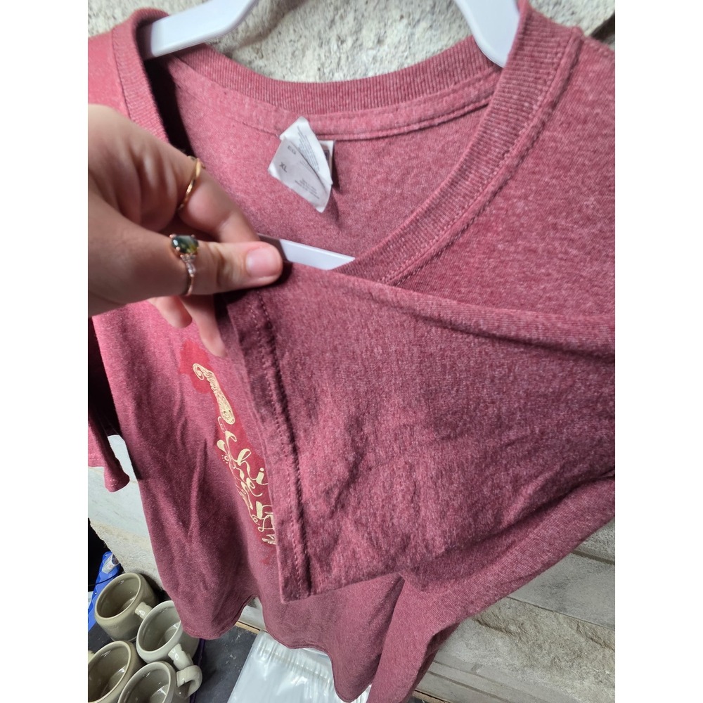 Jerzees Womens XL Chickens Are My Spirit Animal Graphic Tee Heather Maroon Short - Picture 3 of 5
